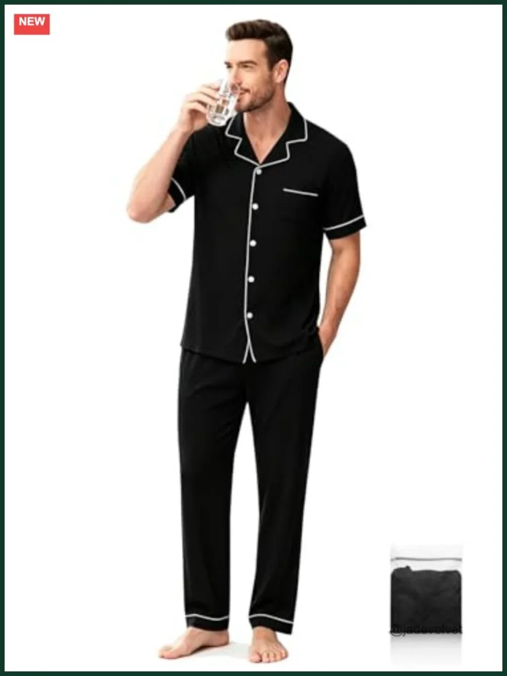 Men's Pajama Set Short Sleeve Button Down Loungewear with Pockets S-3XL